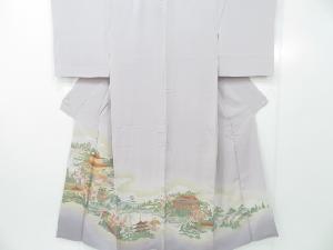 リサイクル　色留袖　訪問着仕立て　金属糸　経取　『古都の庭園』　一つ紋入り　着物